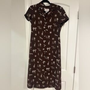 Vintage 90s Brown Safari Dress Midi 8P Medium